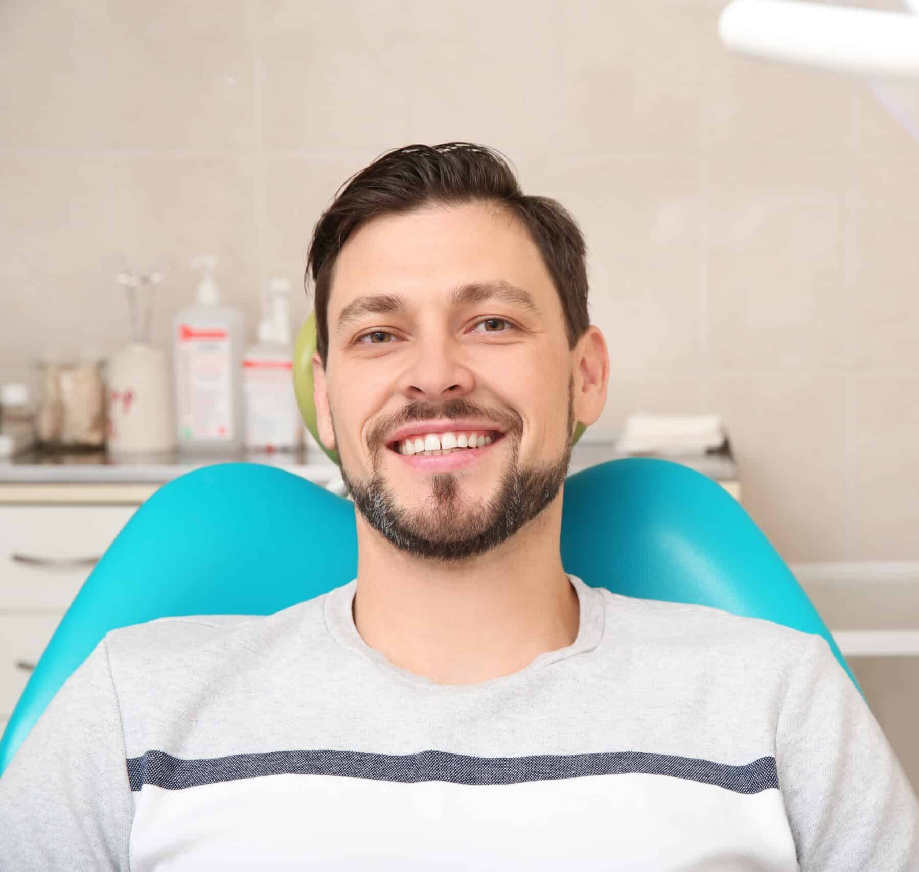 Happy,Man,Having,Dentist's,Appointment,In,Modern,Clinic.,Space,For